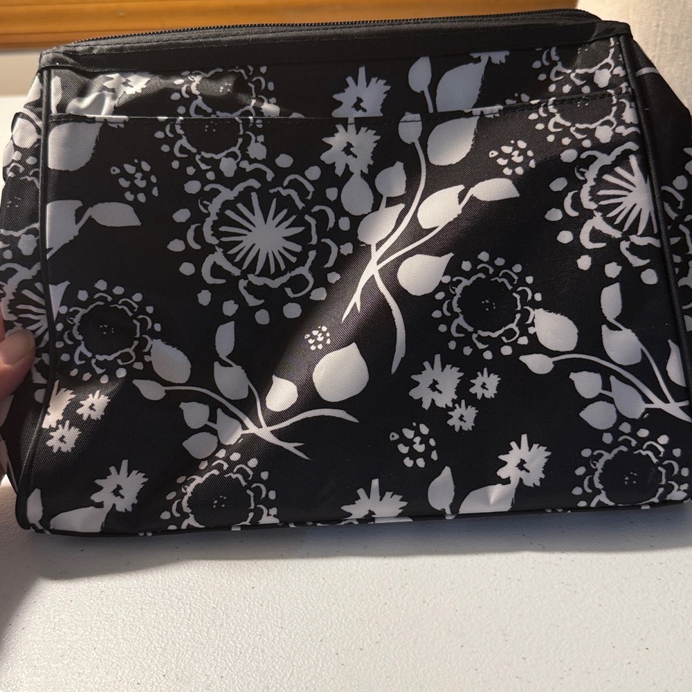 Thirty-One Black and White Floral Brushstrokes Cosmetic Bag